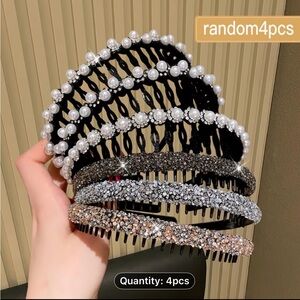 4 Elegant Pearl and Rhinestone Hair Comb Set